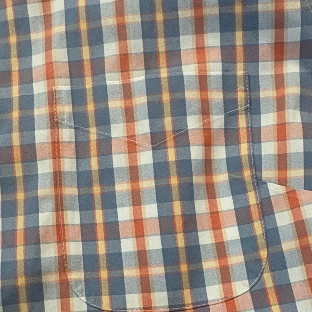 L.L. Bean Women's Blue, Orange and White Plaid Button-Down Shirt - Picture 5 of 10